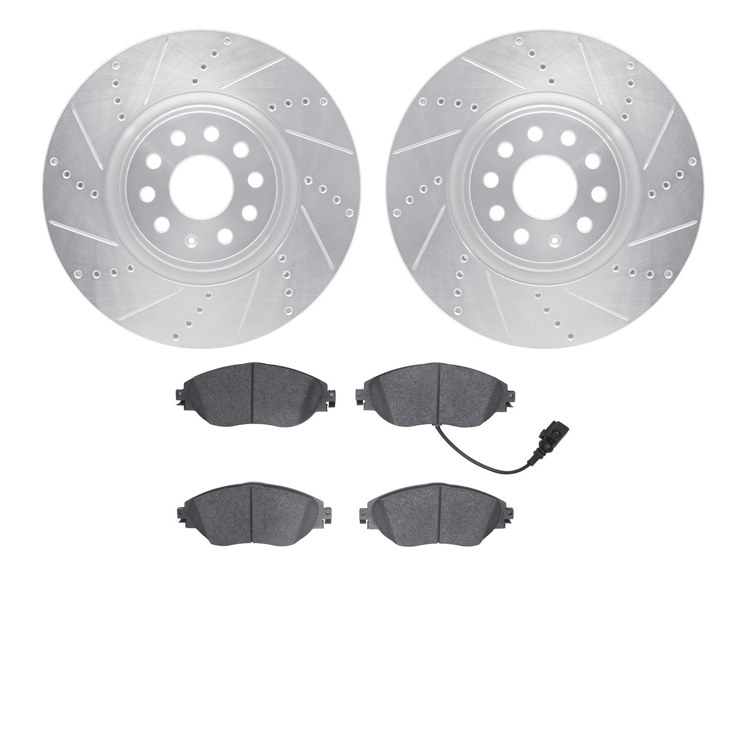 R1 Concepts Front Drilled & Slotted Silver Rotors w/Ceramic Pads | 2015-2019 VW Golf R (WGWN1-74025)