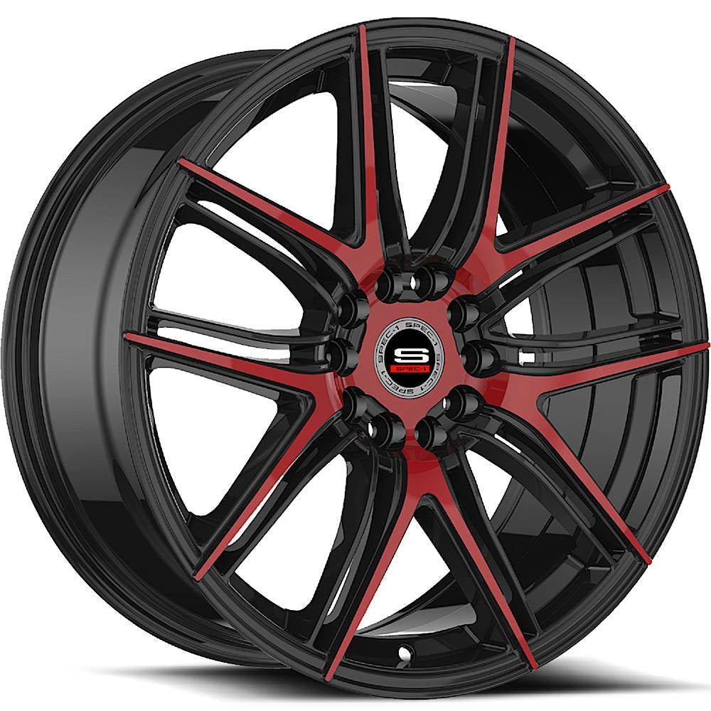 Spec-1 Wheels SP-56 Gloss Black w/ Red Machined Spoke Faces 17x7.5 | 5x112/5x114.3 (SP-5617753642GBR)